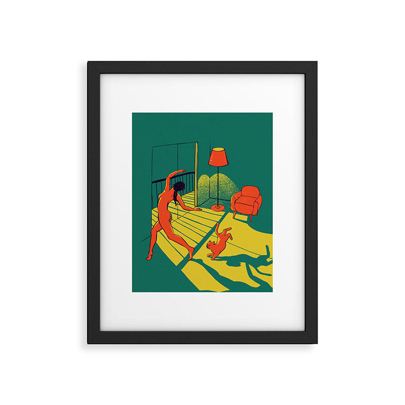Dancing with the cat | Moody sunset light and shadows Aesthetic Green room Naked dance Femme Fatale  Framed Art Print Gallery Image 5