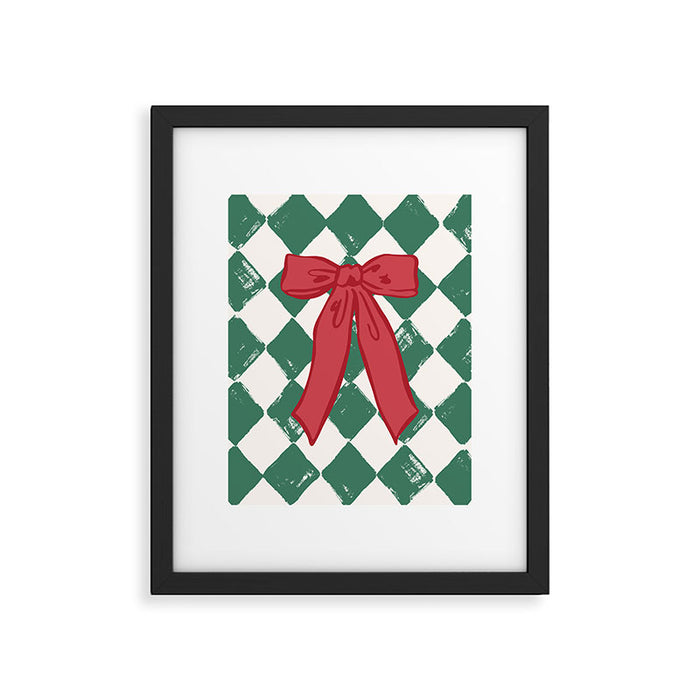 Checkered Christmas Bow Framed Art Print Gallery Image 1