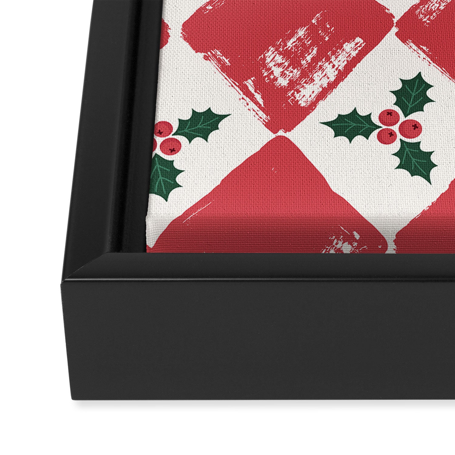 Checkered Christmas Holly Framed Canvas Print Gallery Image 3