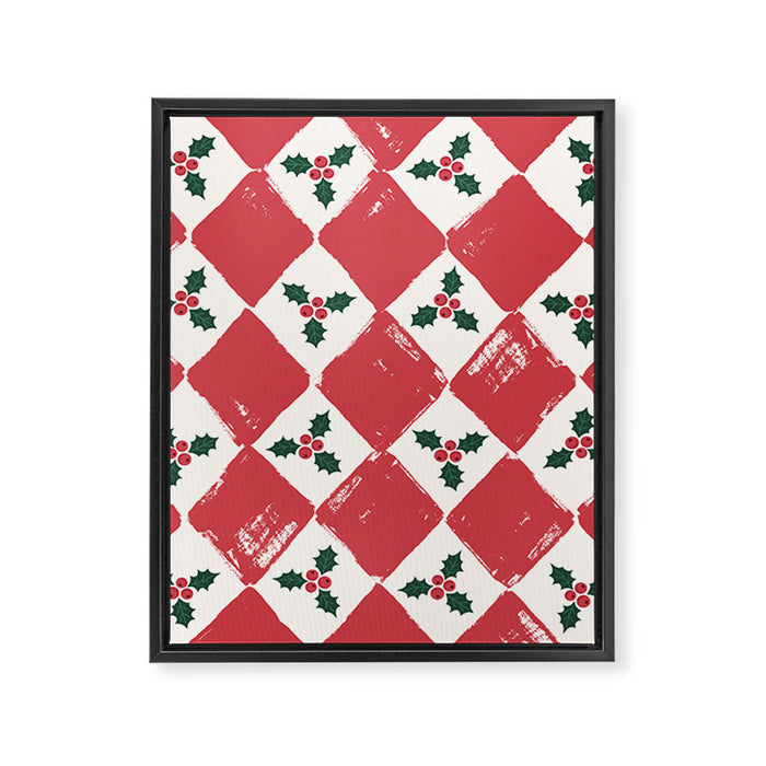 Checkered Christmas Holly Framed Canvas Print Gallery Image 1