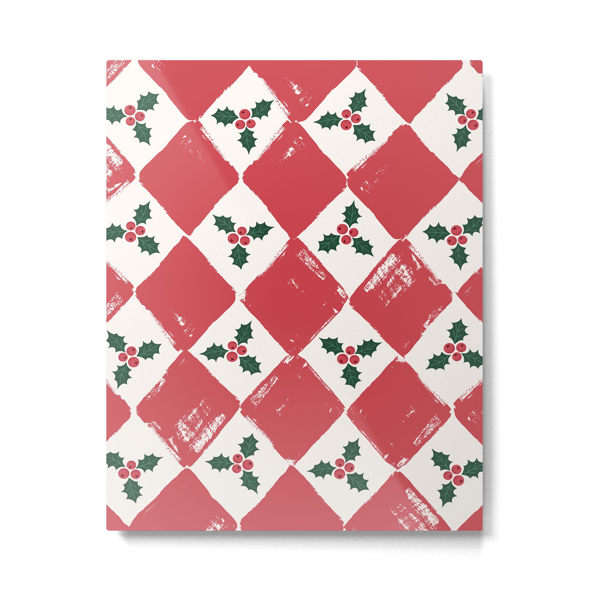 Checkered Christmas Holly Metal Print Gallery Image 4