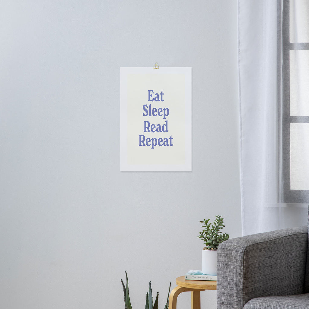 Eat Sleep Read Repeat Blue Art Print Gallery Image 3