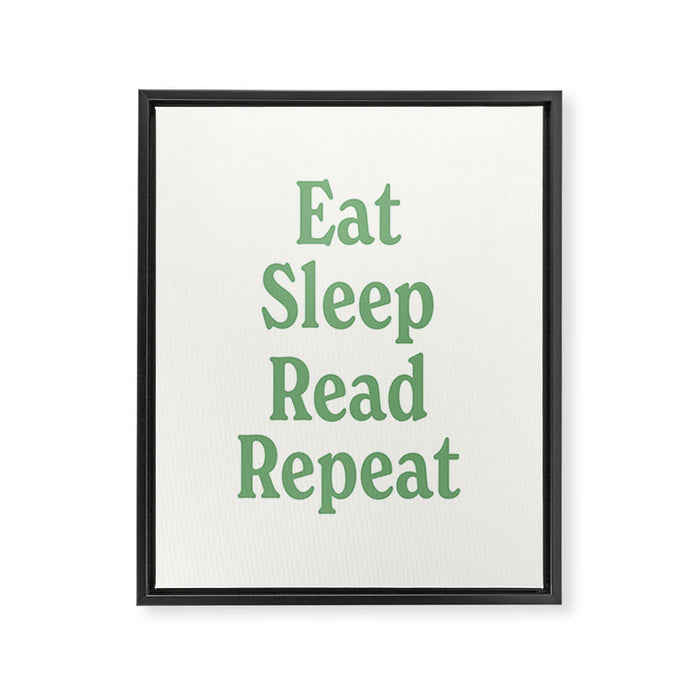 Eat Sleep Read Repeat Green Framed Canvas Print Gallery Image 1
