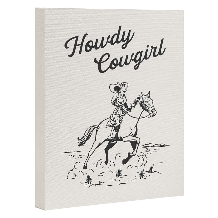 Howdy Cowgirl Black Canvas Print Gallery Image 1