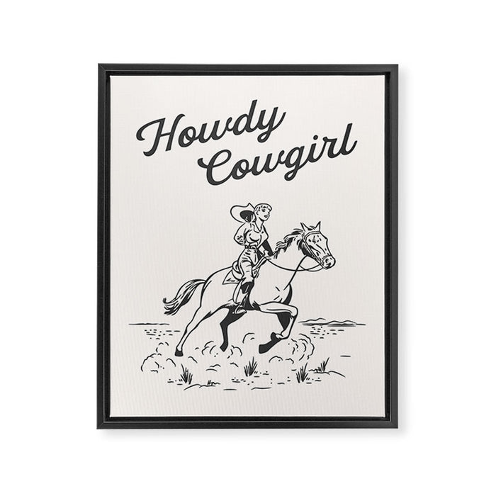 Howdy Cowgirl Black Framed Canvas Print Gallery Image 1