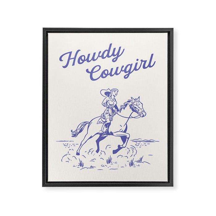 Howdy Cowgirl Blue Framed Canvas Print Gallery Image 1