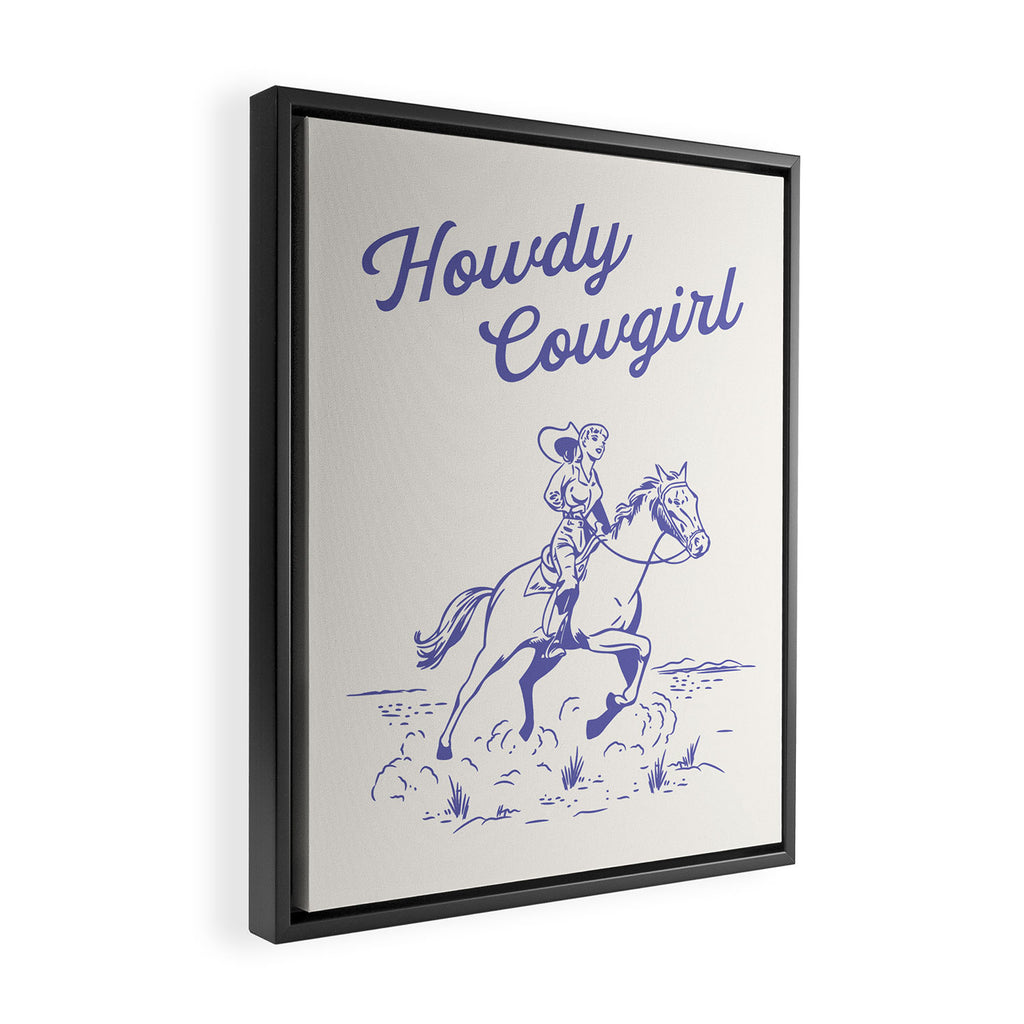 Howdy Cowgirl Blue Framed Canvas Print Gallery Image 2