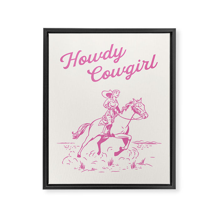 Howdy Cowgirl Pink Framed Canvas Print Gallery Image 1