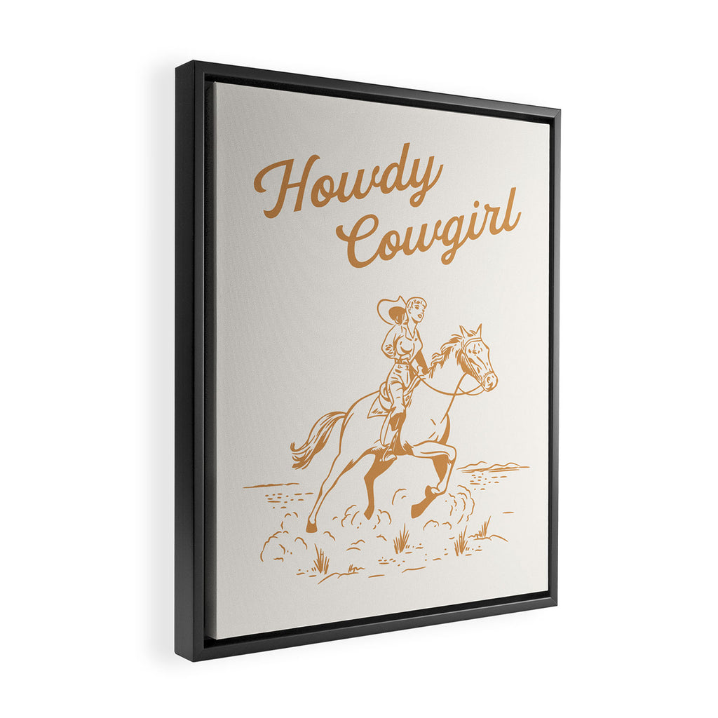 Howdy Cowgirl Tan Framed Canvas Print Gallery Image 2