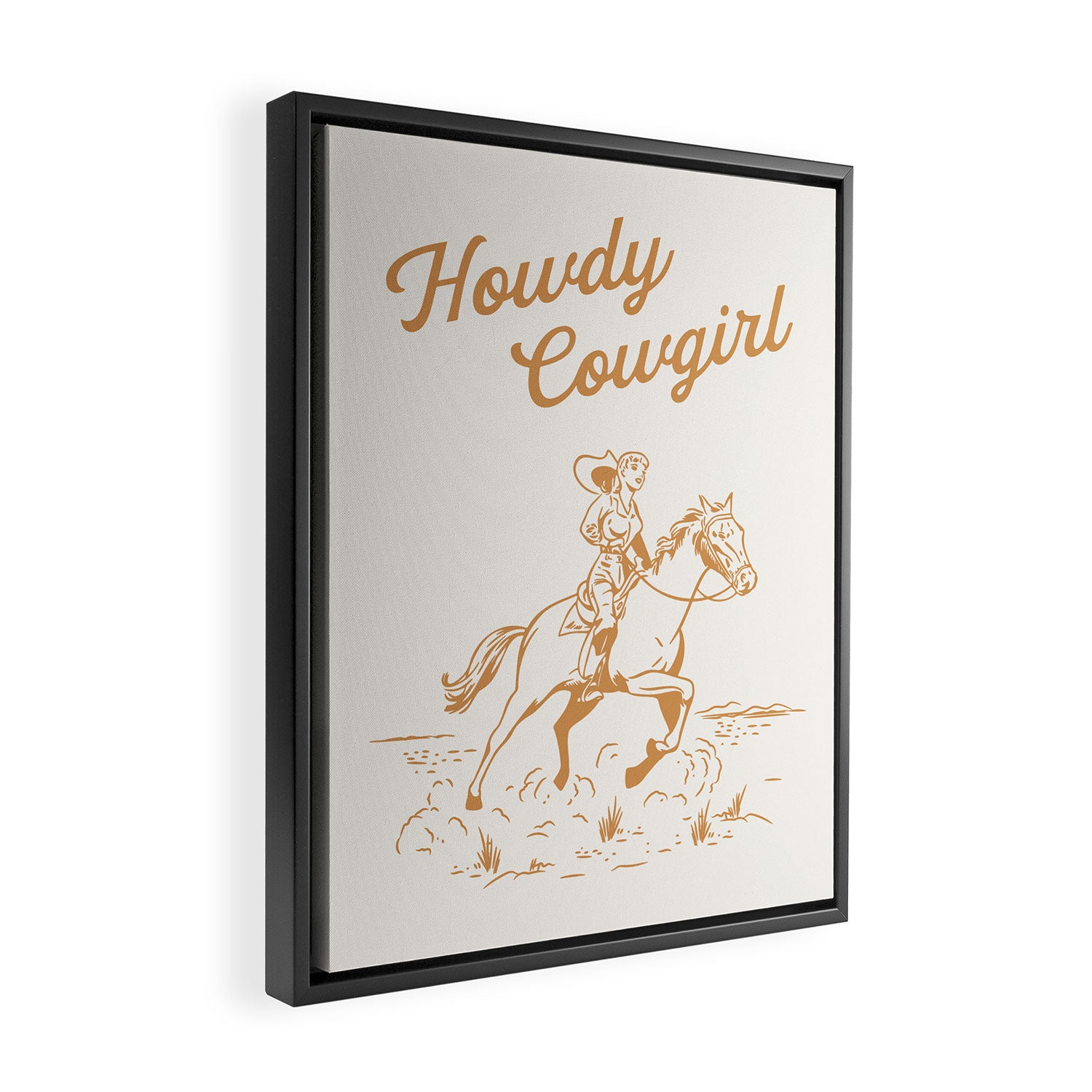 Howdy Cowgirl Tan Framed Canvas Print Gallery Image 2