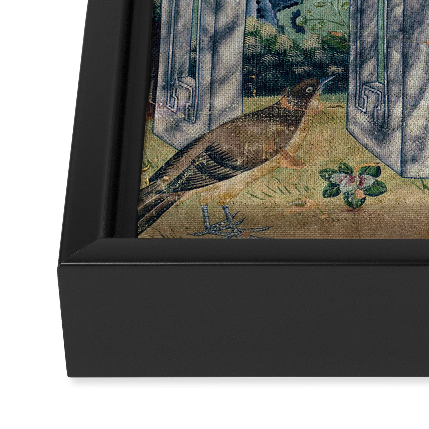 18th Century Antique Mint Chinoiserie Bird Garden Fresco 1740 Framed Canvas Print Gallery Image 3
