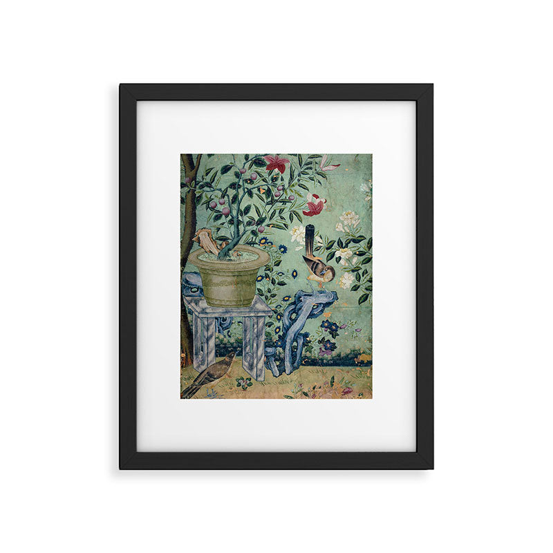 18th Century Antique Mint Chinoiserie Bird Garden Fresco 1740 Framed Art Print Gallery Image 5