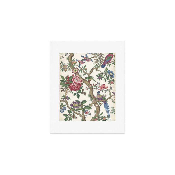 18th Century Chinoiserie Magpie Ivory Peony Garden Art Print Gallery Image 1