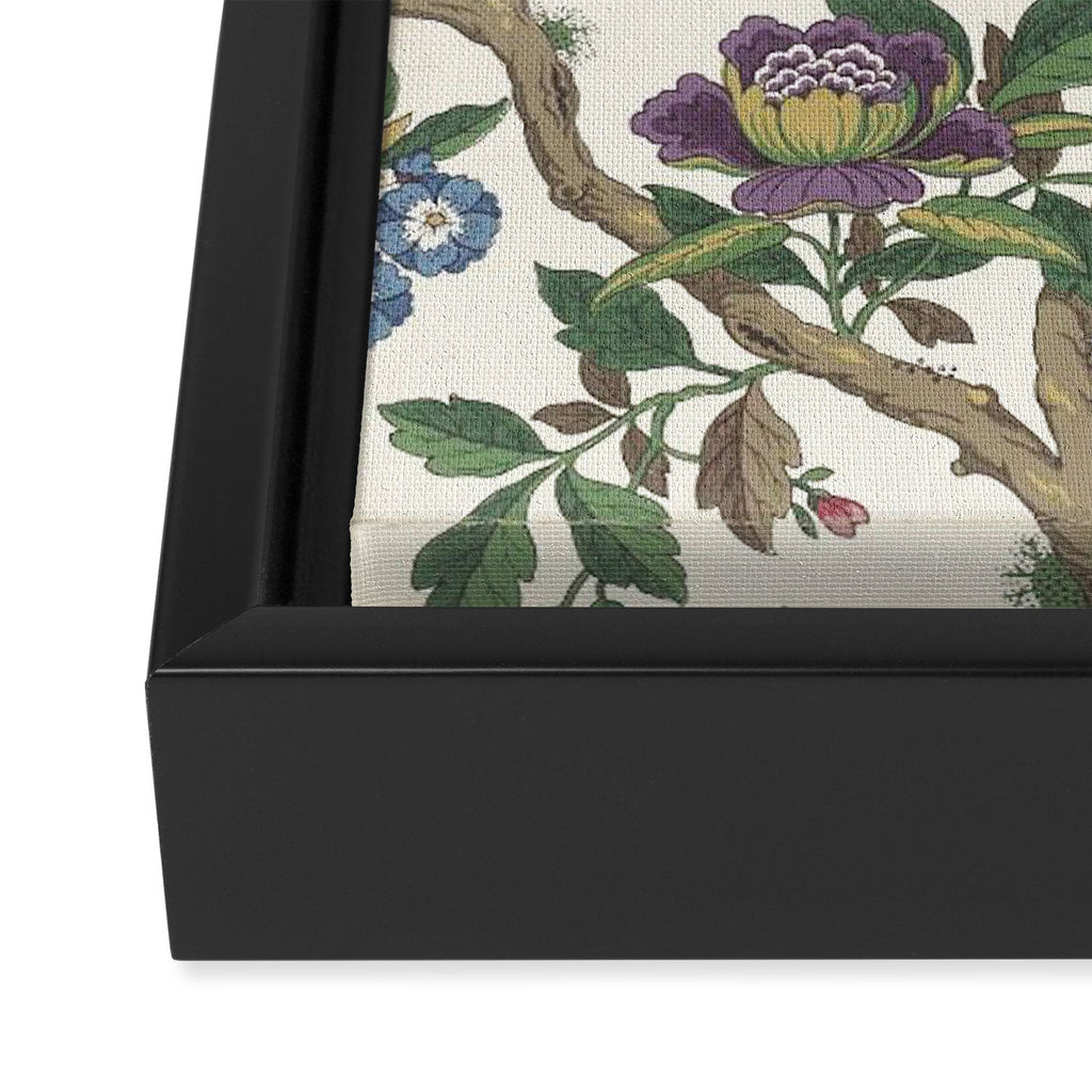 18th Century Chinoiserie Magpie Ivory Peony Garden Framed Canvas Print Gallery Image 3