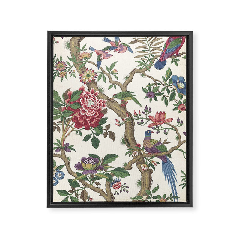 18th Century Chinoiserie Magpie Ivory Peony Garden Framed Canvas Print Gallery Image 6