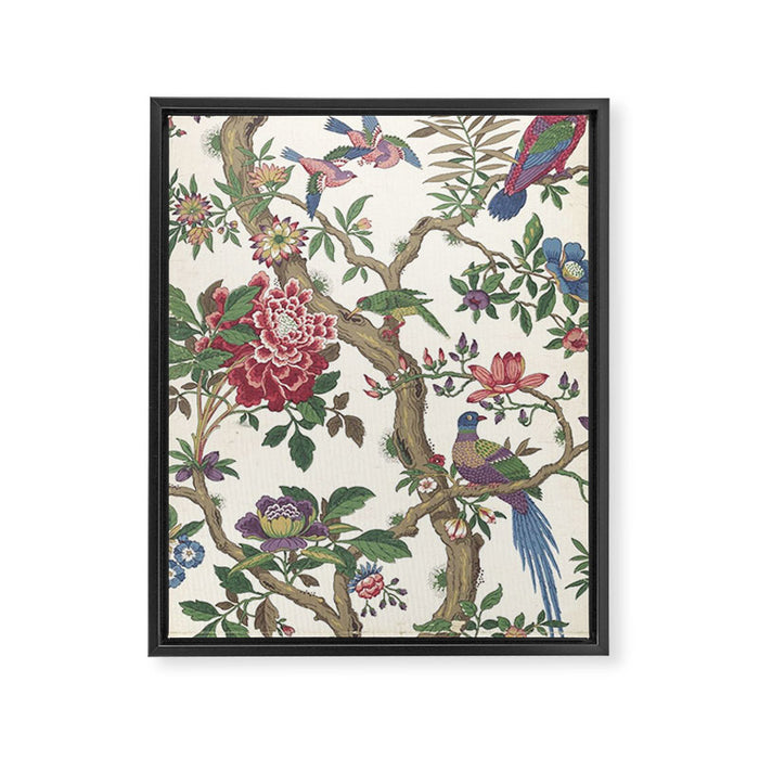 18th Century Chinoiserie Magpie Ivory Peony Garden Framed Canvas Print Gallery Image 1