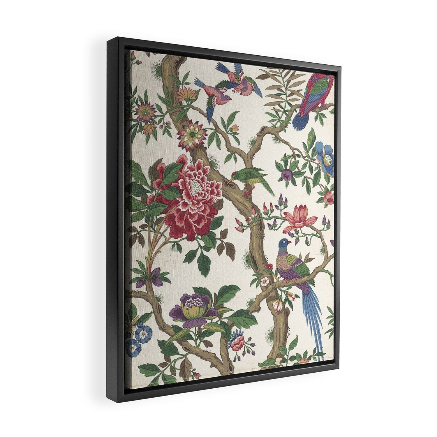 18th Century Chinoiserie Magpie Ivory Peony Garden Framed Canvas Print Gallery Image 2