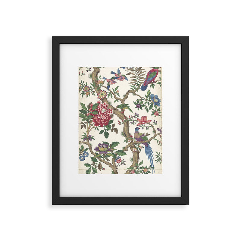18th Century Chinoiserie Magpie Ivory Peony Garden Framed Art Print Gallery Image 5