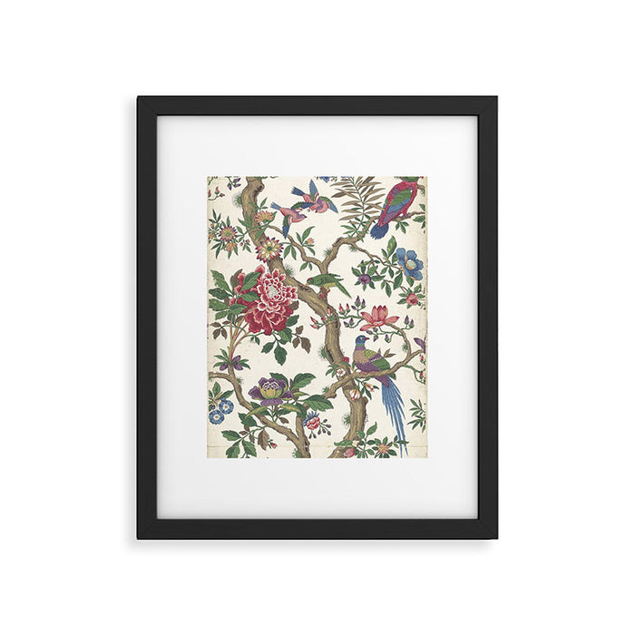 18th Century Chinoiserie Magpie Ivory Peony Garden Framed Art Print Gallery Image 1
