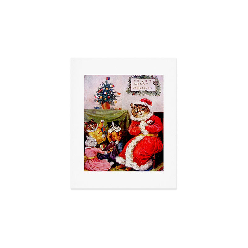 'A Merry Christmas' Vintage Cat Art by Louis Wain Art Print Gallery Image 1
