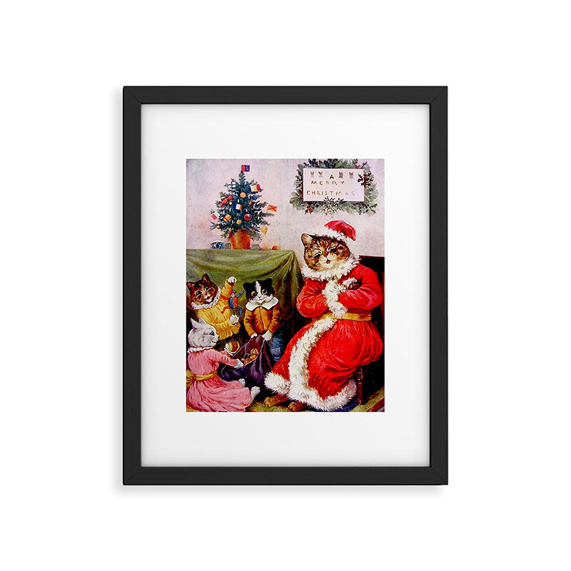 'A Merry Christmas' Vintage Cat Art by Louis Wain Framed Art Print Gallery Image 5