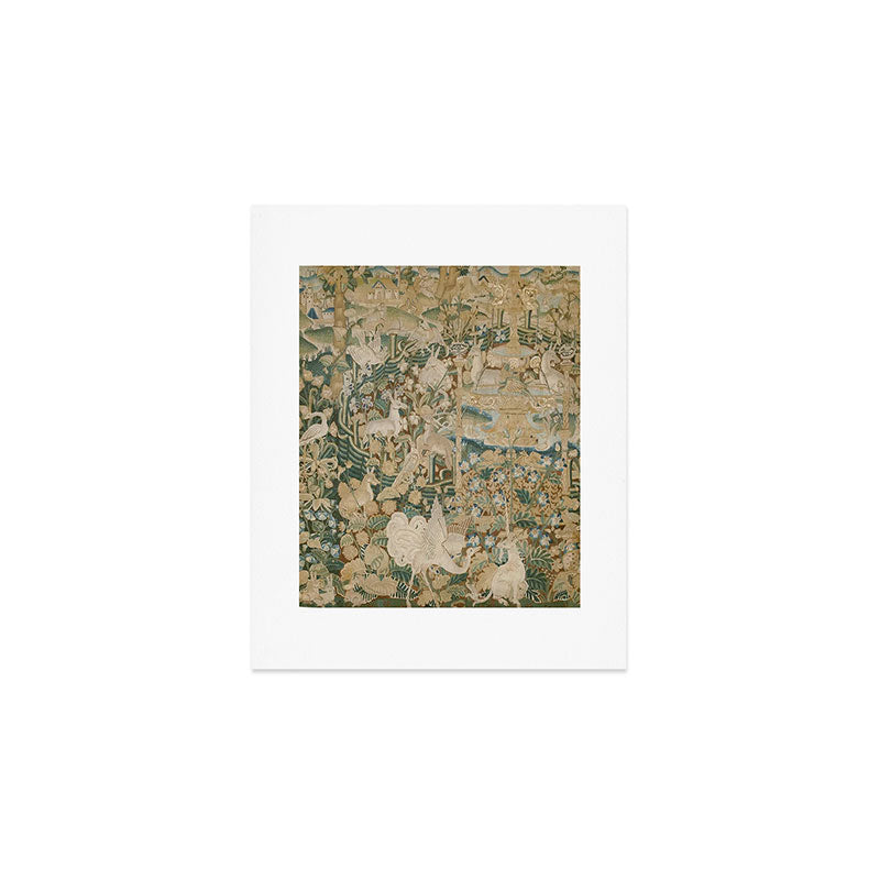 Antique 16th Century Flemish Gothic Woodland Animal Landscape Tapestry Art Print Gallery Image 1