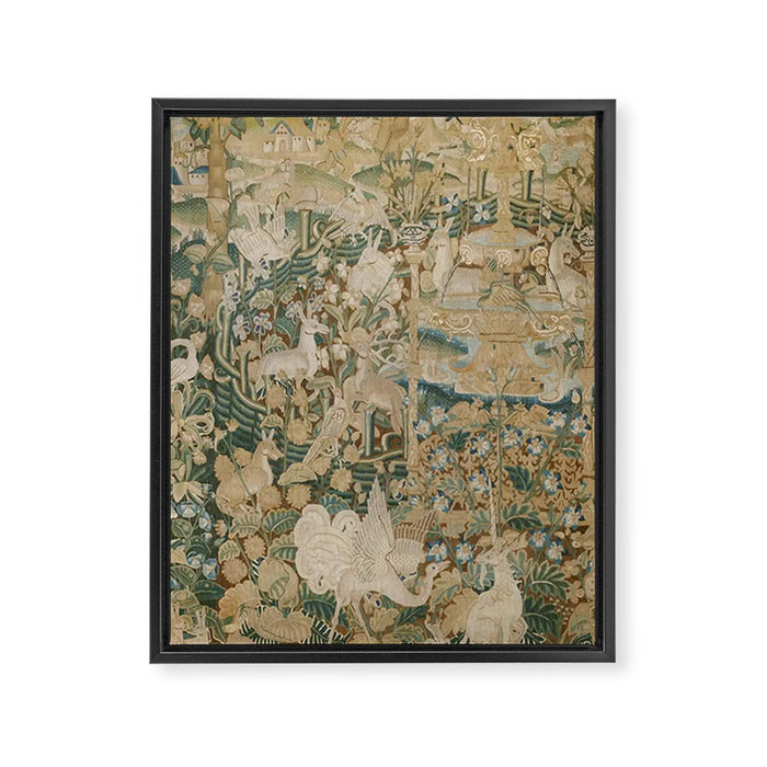 Antique 16th Century Flemish Gothic Woodland Animal Landscape Tapestry Framed Canvas Print Gallery Image 1