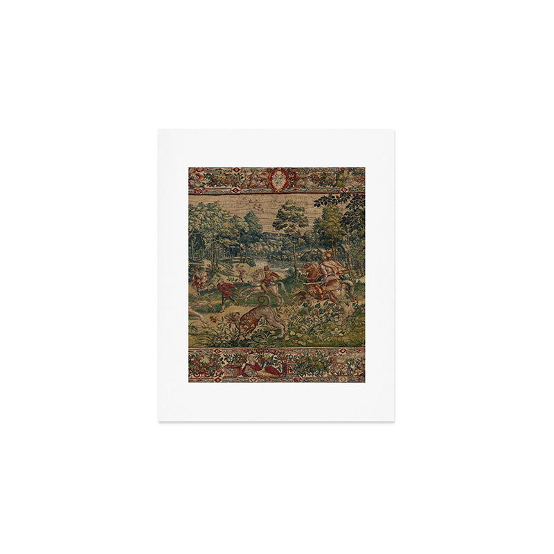 Antique 16th Century Pastoral Hunting Scene Flemish Tapestry Art Print Gallery Image 1