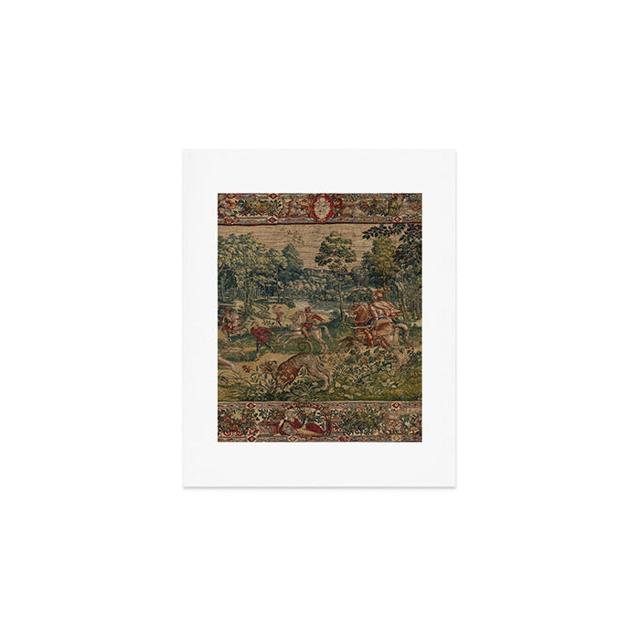 Antique 16th Century Pastoral Hunting Scene Flemish Tapestry Art Print Gallery Image 1