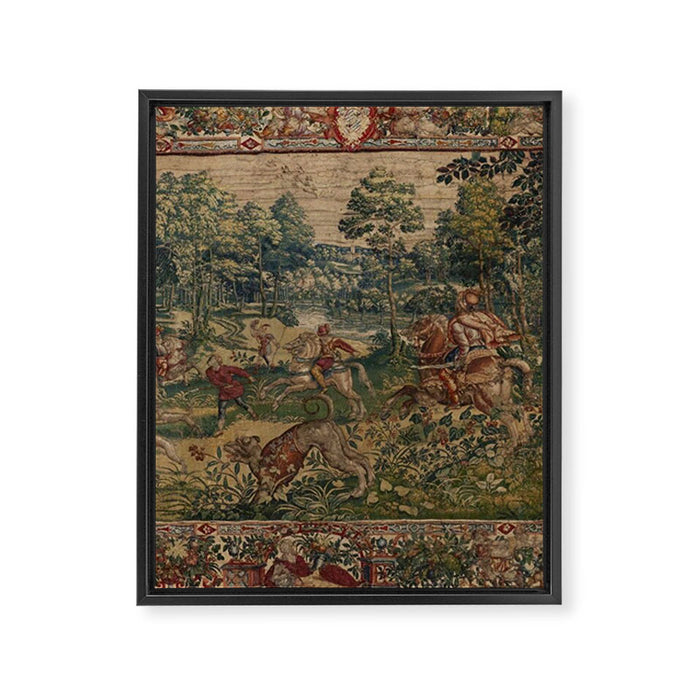 Antique 16th Century Pastoral Hunting Scene Flemish Tapestry Framed Canvas Print Gallery Image 1