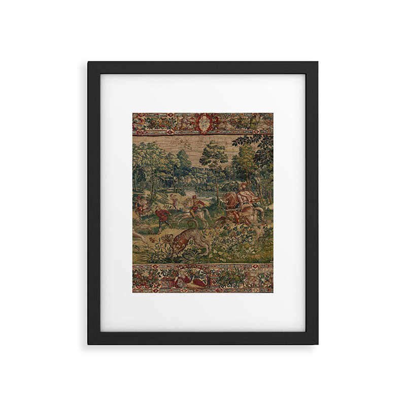 Antique 16th Century Pastoral Hunting Scene Flemish Tapestry Framed Art Print Gallery Image 4