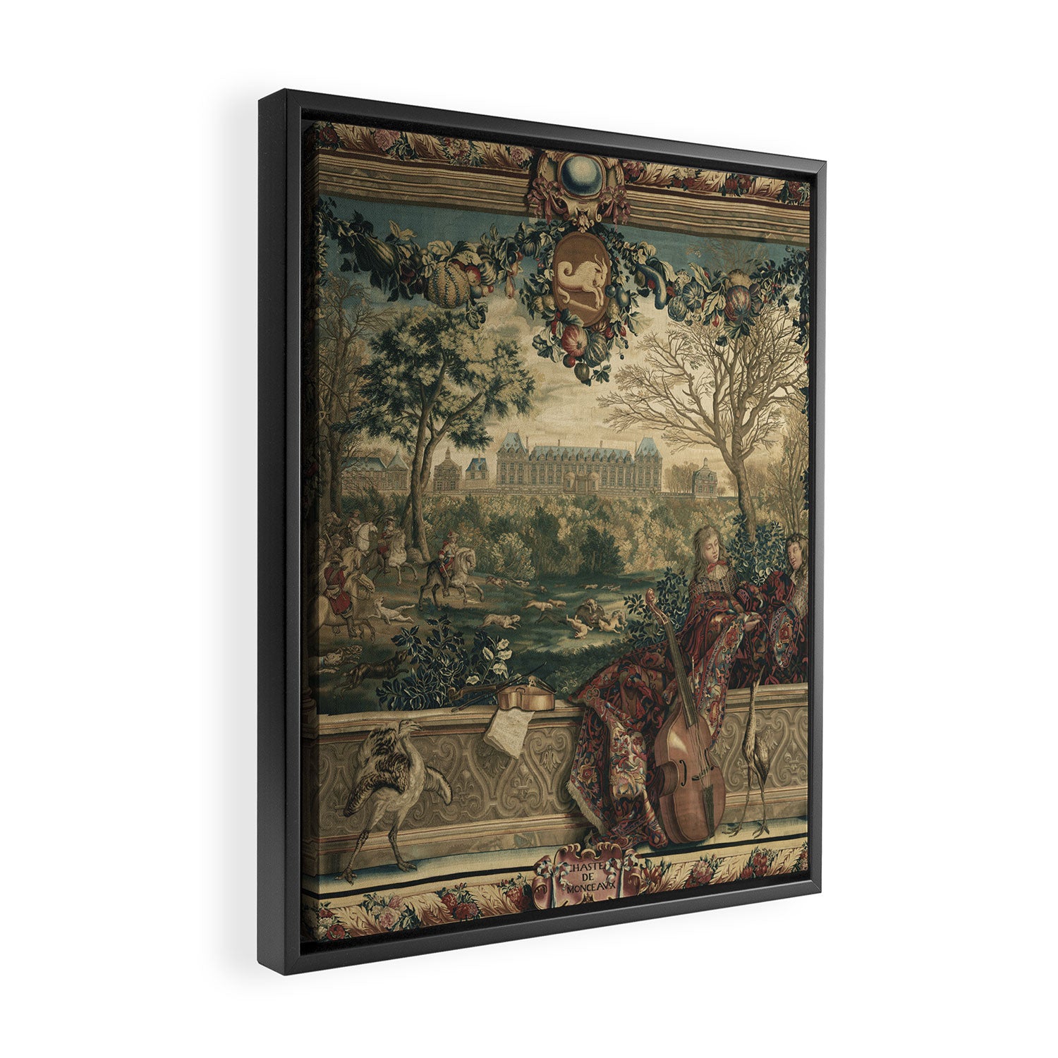 Antique 17th Century Chateau of Monceaux French Tapestry Framed Canvas Print Gallery Image 2