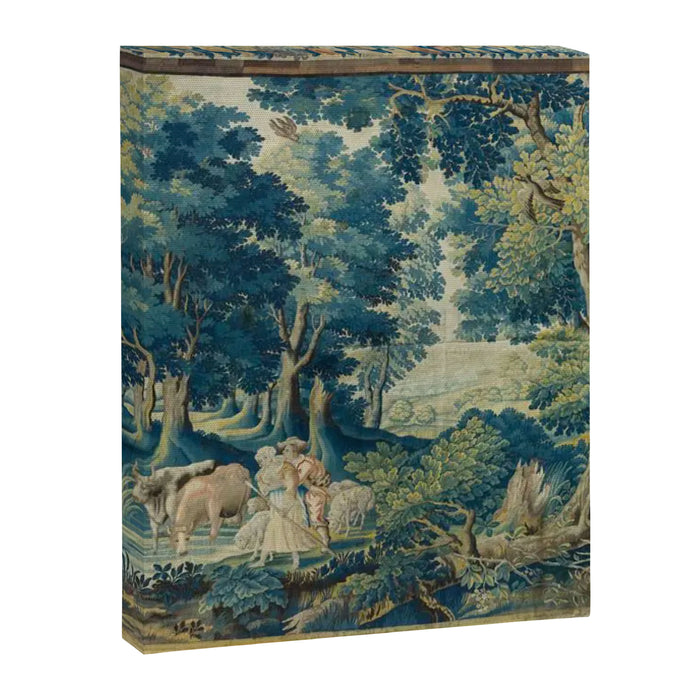 Antique 17th Century Flemish Verdure Lovers Landscape Tapestry Canvas Print Gallery Image 1