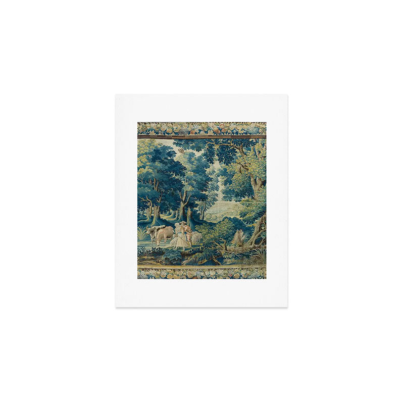 Antique 17th Century Flemish Verdure Lovers Landscape Tapestry Art Print Gallery Image 1