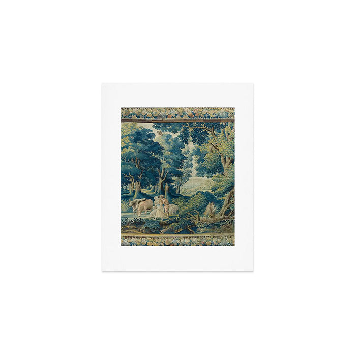 Antique 17th Century Flemish Verdure Lovers Landscape Tapestry Art Print Gallery Image 1
