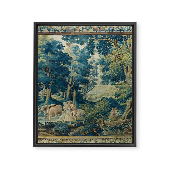 Antique 17th Century Flemish Verdure Lovers Landscape Tapestry Framed Canvas Print Gallery Image 1