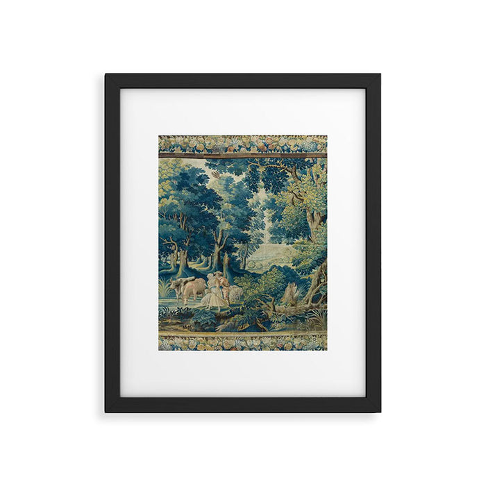 Antique 17th Century Flemish Verdure Lovers Landscape Tapestry Framed Art Print Gallery Image 1