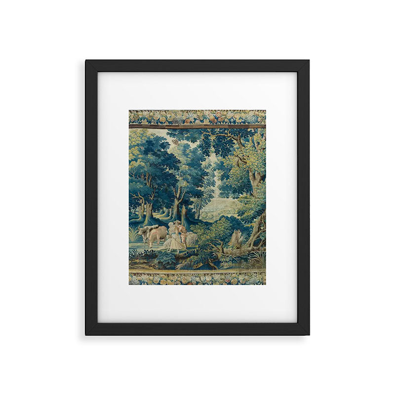 Antique 17th Century Flemish Verdure Lovers Landscape Tapestry Framed Art Print Gallery Image 6