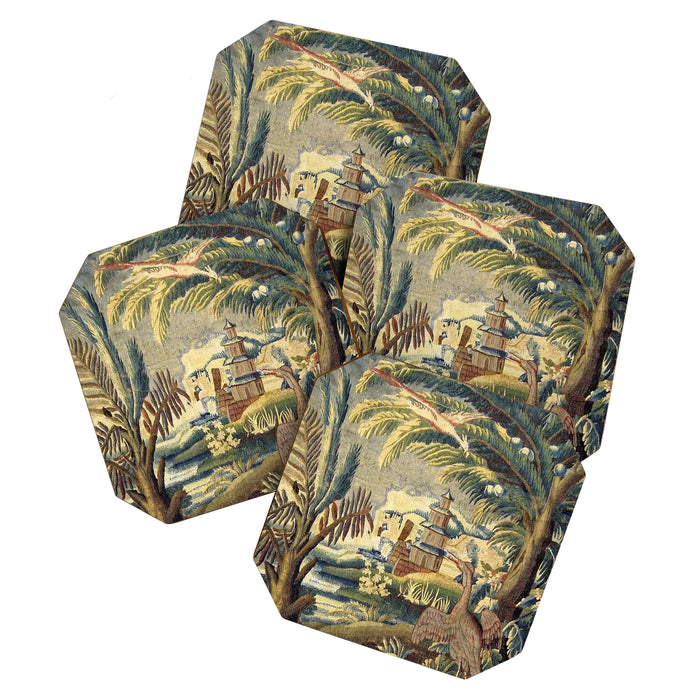 Antique 17th Century Flemish Chinoiserie Temple Landscape Tapestry Coaster Gallery Image 1