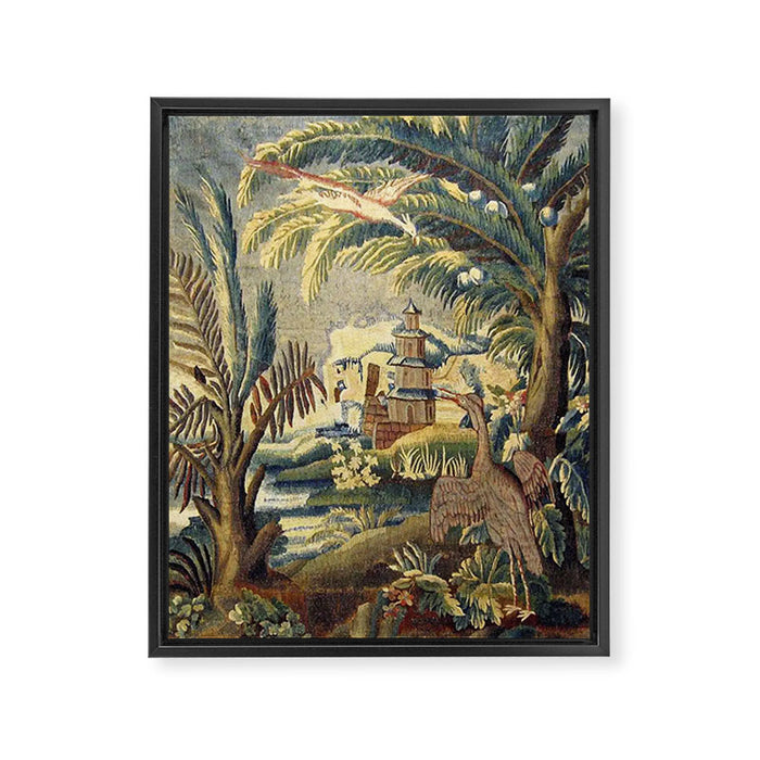 Antique 17th Century Flemish Chinoiserie Temple Landscape Tapestry Framed Canvas Print Gallery Image 1