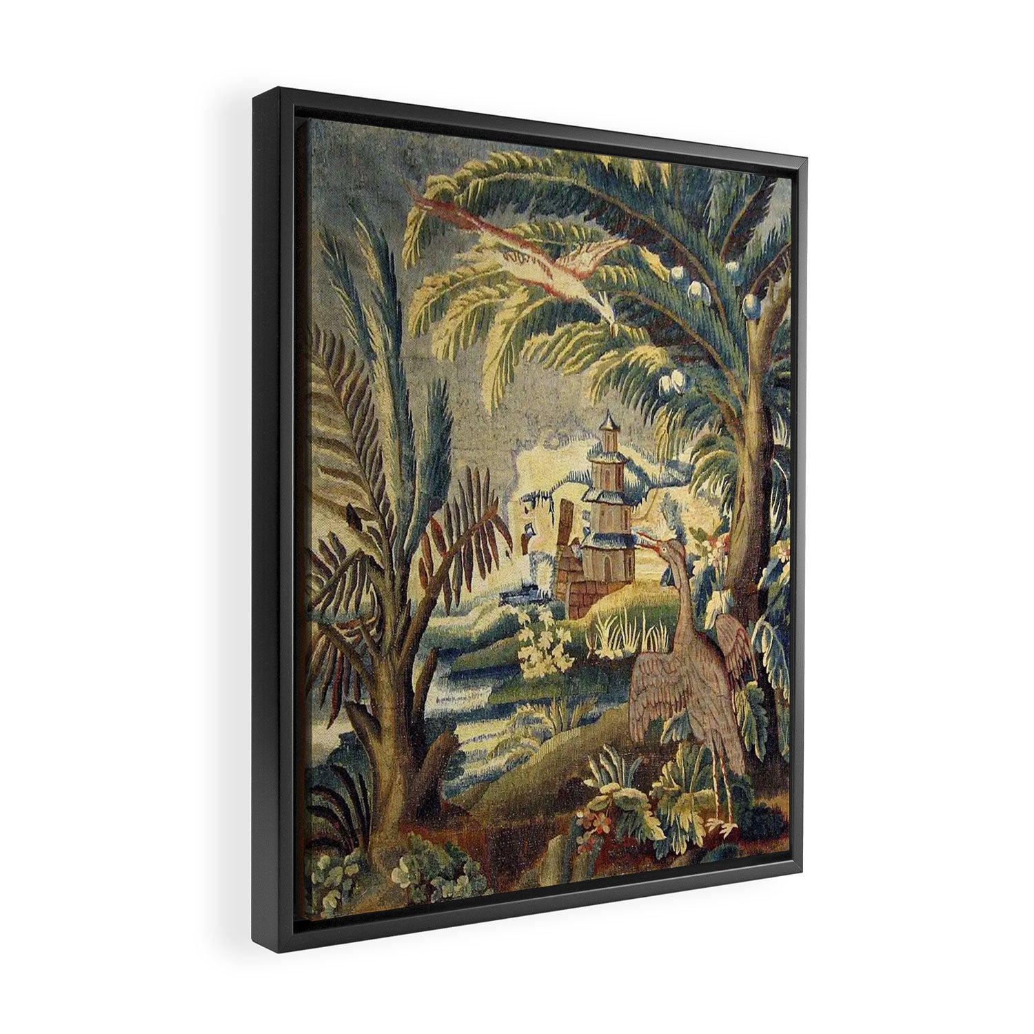 Antique 17th Century Flemish Chinoiserie Temple Landscape Tapestry Framed Canvas Print Gallery Image 2