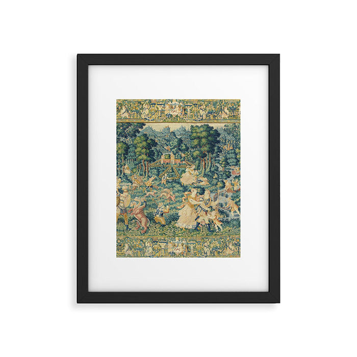 Antique 17th Century Flemish Verdure Landscape Tapestry Framed Art Print Gallery Image 1