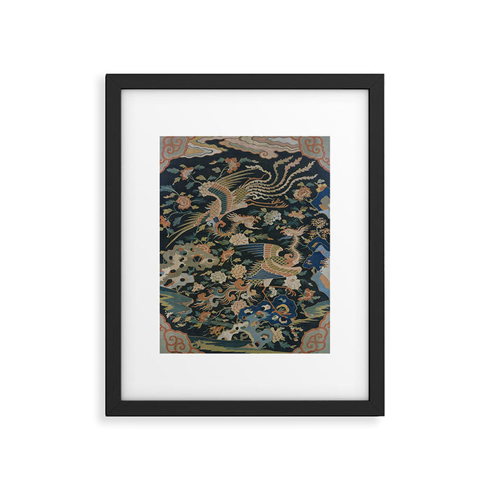 Antique 17th Century Phoenixes Chinese Qing Dynasty Tapestry Framed Art Print Gallery Image 1