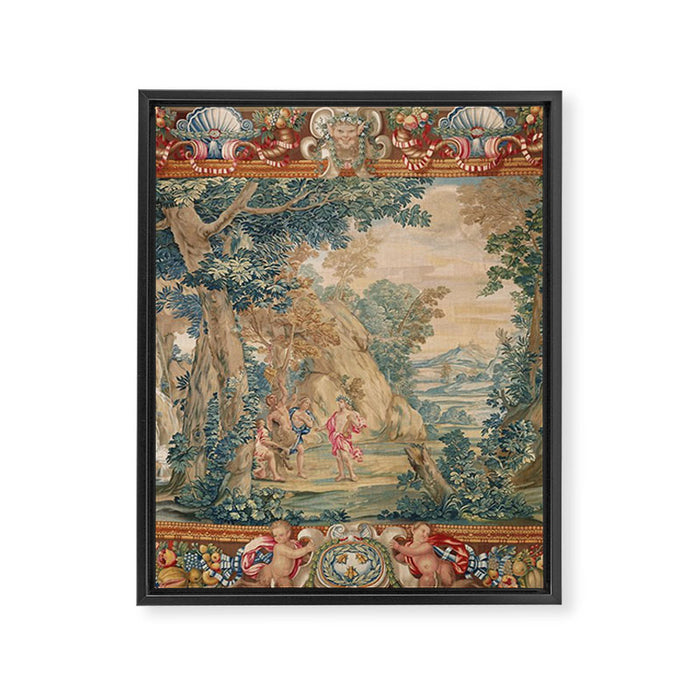 Antique 17th Century Romantic Mythological Garden Italian Tapestry Framed Canvas Print Gallery Image 1