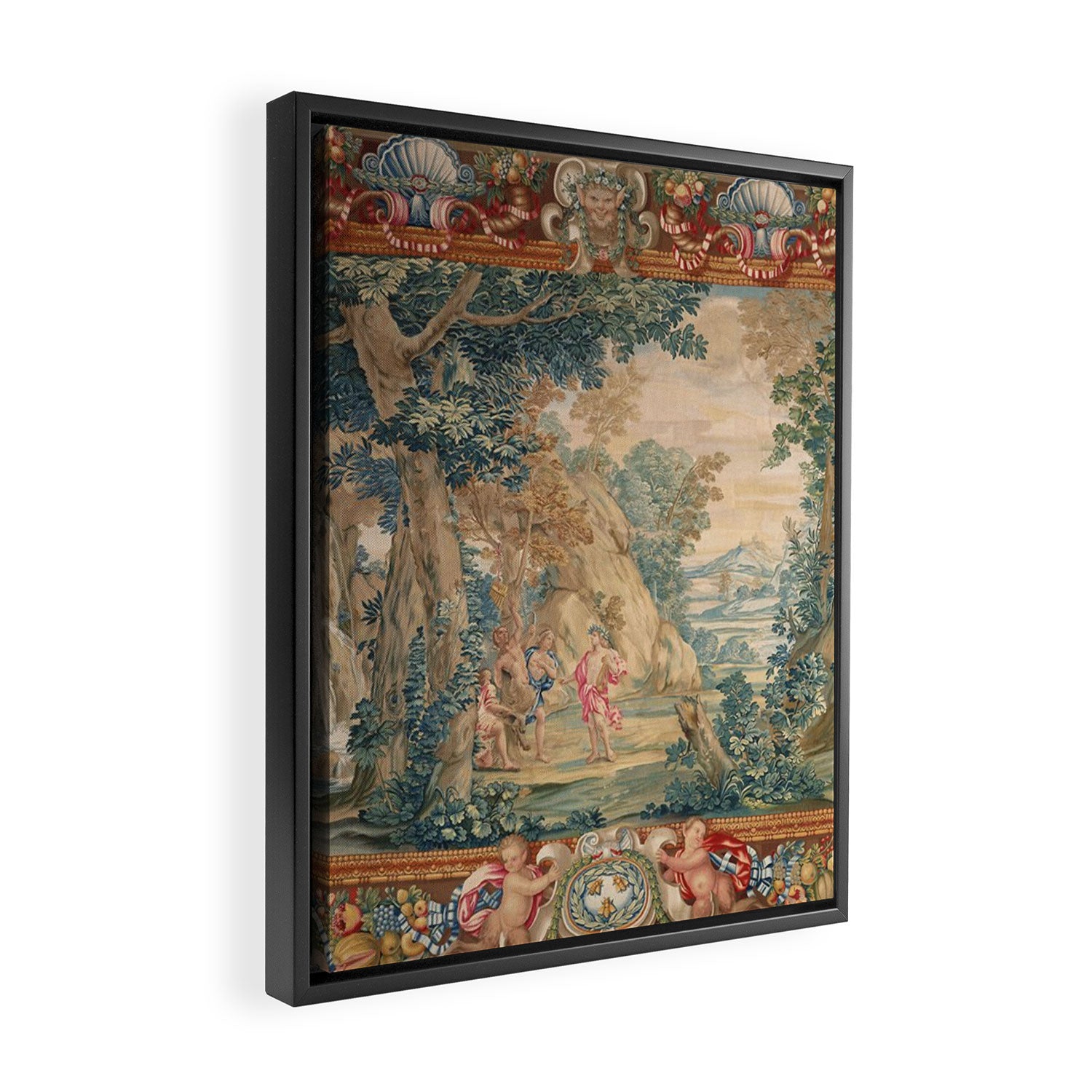Antique 17th Century Romantic Mythological Garden Italian Tapestry Framed Canvas Print Gallery Image 2