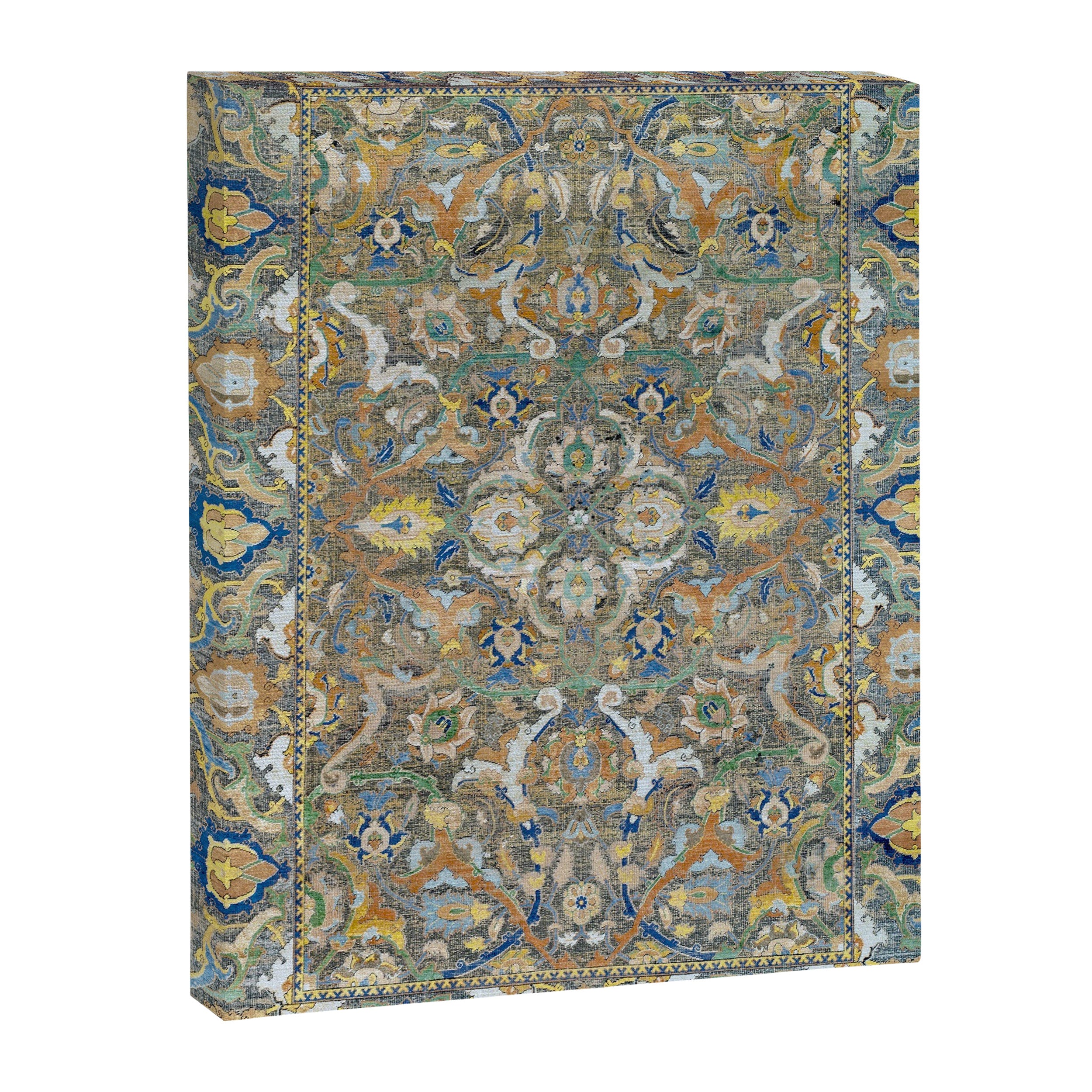Antique 17th Century Safavid Polonaise Golden Blue Persian Carpet Canvas Print Gallery Image 6
