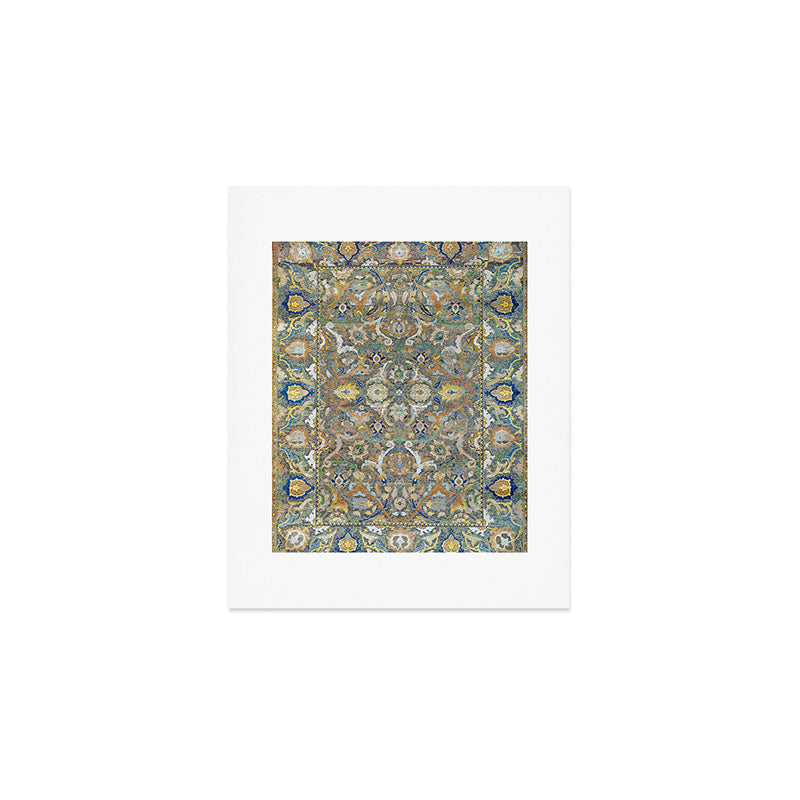 Antique 17th Century Safavid Polonaise Golden Blue Persian Carpet Art Print Gallery Image 1