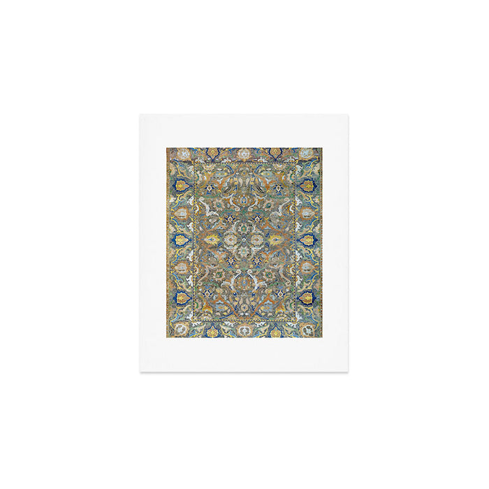 Antique 17th Century Safavid Polonaise Golden Blue Persian Carpet Art Print Gallery Image 1