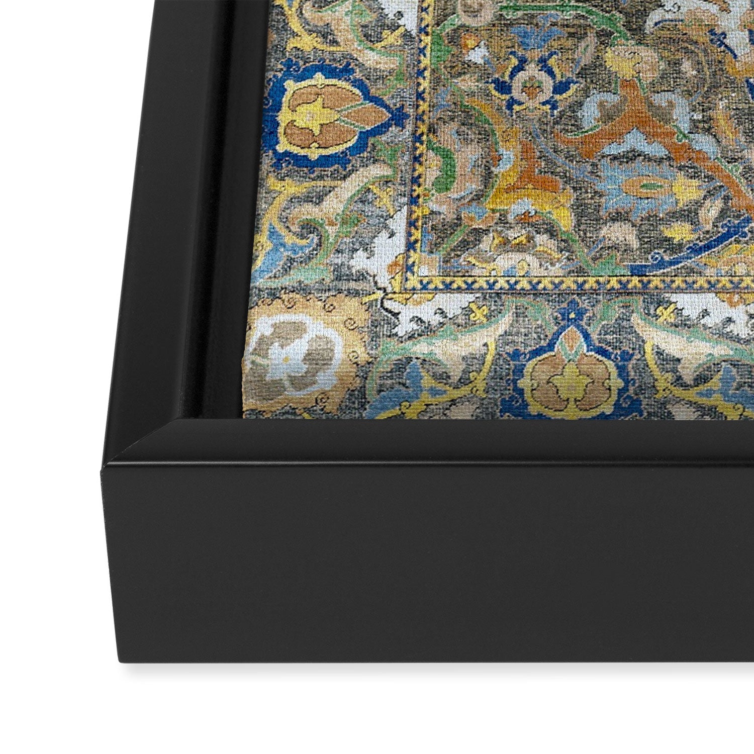 Antique 17th Century Safavid Polonaise Golden Blue Persian Carpet Framed Canvas Print Gallery Image 3