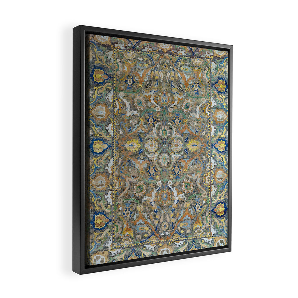 Antique 17th Century Safavid Polonaise Golden Blue Persian Carpet Framed Canvas Print Gallery Image 2